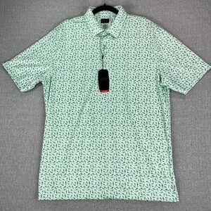 New Greg Norman Polo Golf Shirt Men (L) Green Shark Print Play Dry short sleeve